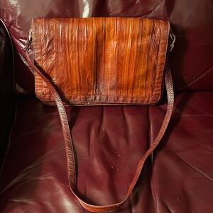 Eel Skin Brown Leather Crossbody Bag